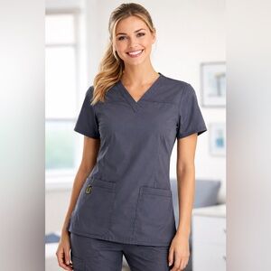 WonderWink Gray Scrub Top XS | Utility Loop | Lightweight Nurse Medical